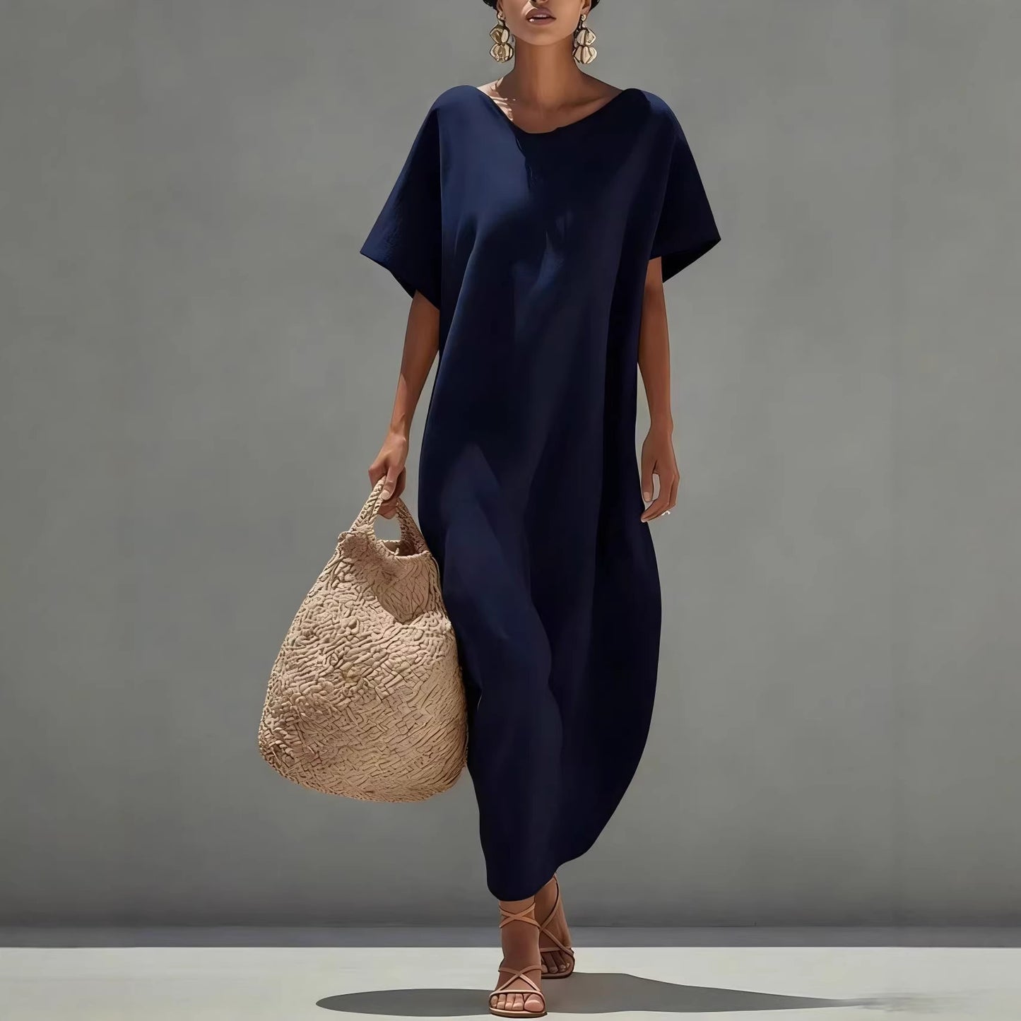 Solid-color Short-sleeve Minimalist Casual Dress