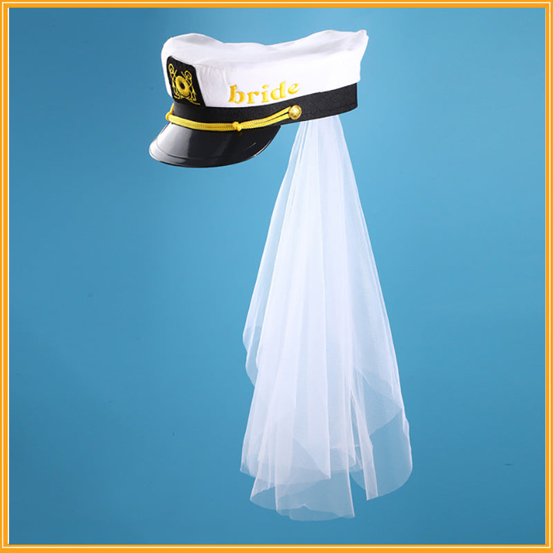 Bridal Party Navy Hatband Veil Embroidered Decoration