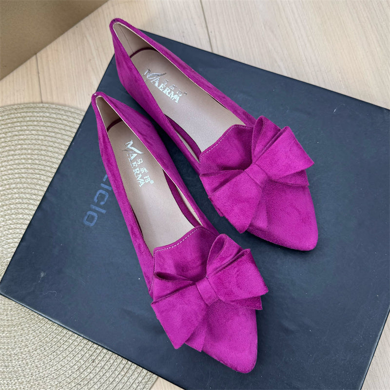 Women's Versatile Solid Color Bow Pointed Flat Shoes