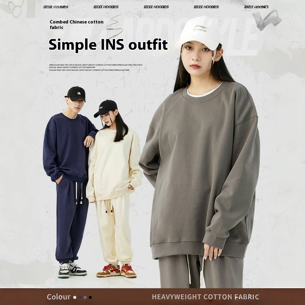Solid Color Plus Size Round Neck Sweater Casual Pants Suit