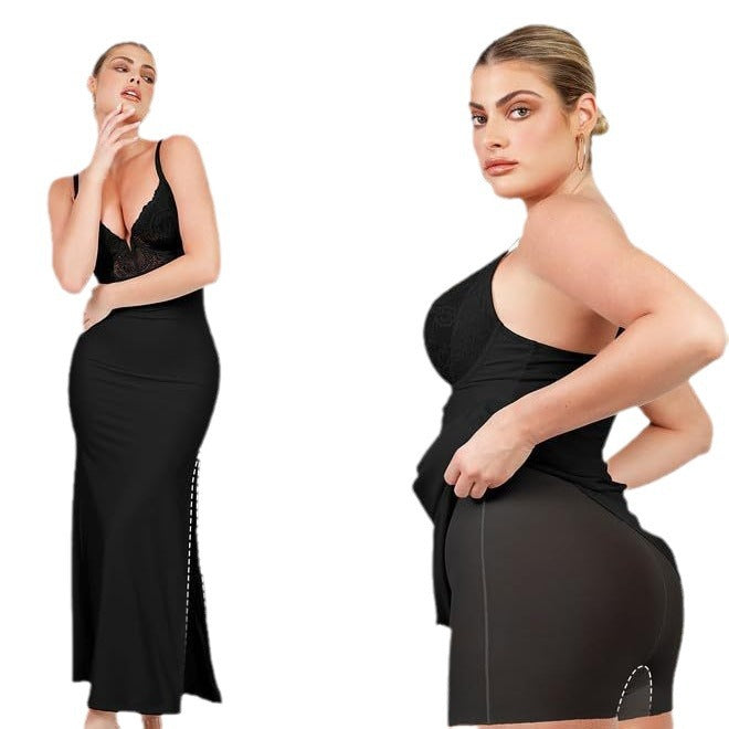 Lace See-through Gathered Belly Contracting And Close-fitting Jumpsuit Dress