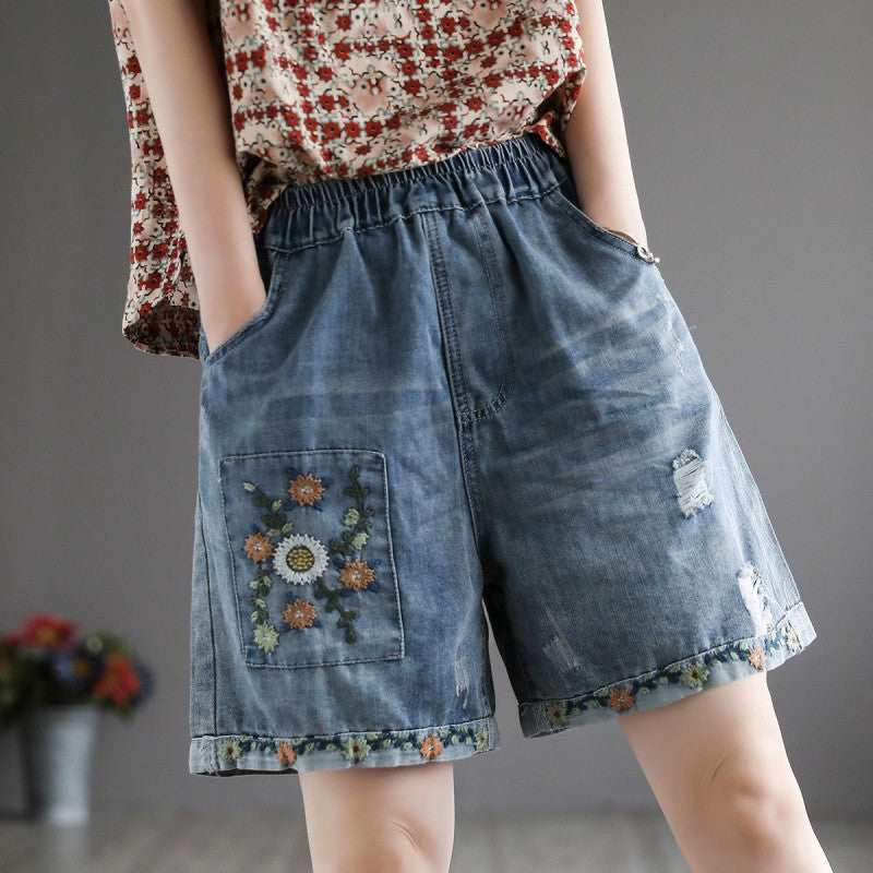 Women's Vintage Ripped High Waist Denim Shorts