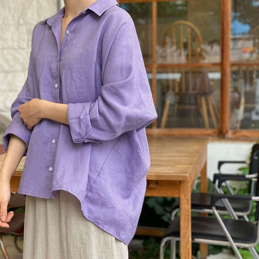Cotton And Linen Shirt Purple Vintage Top