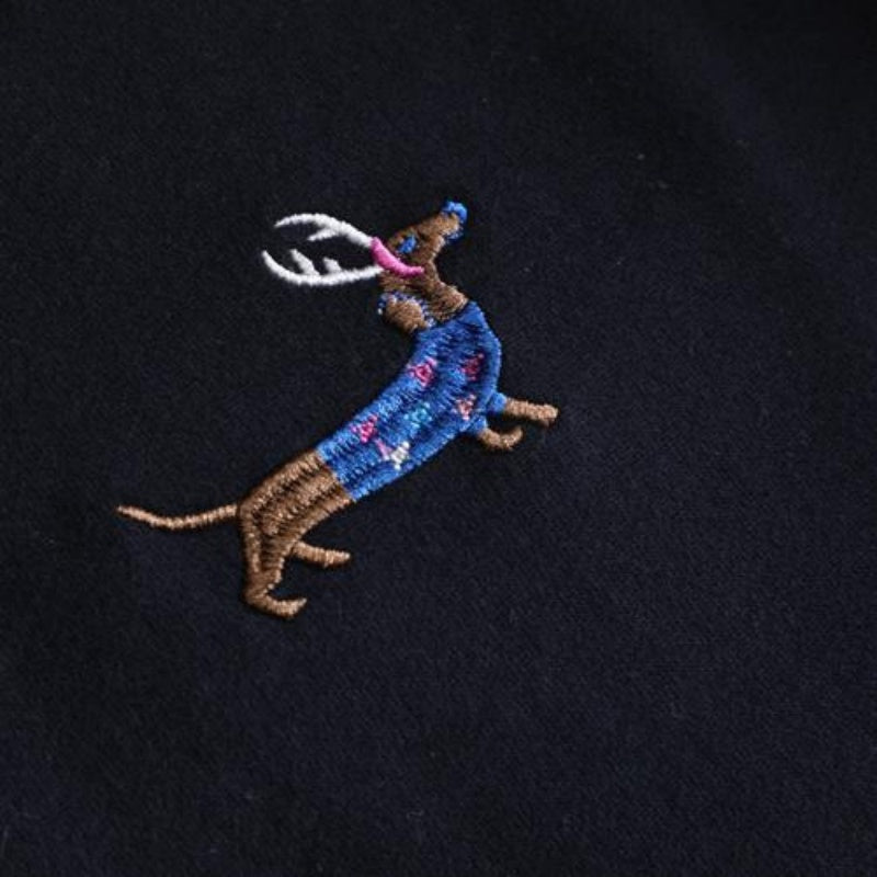 Broderet Gravhund Hund Løstsiddende Oversized Rundhalset Pullover Fleecetrøje