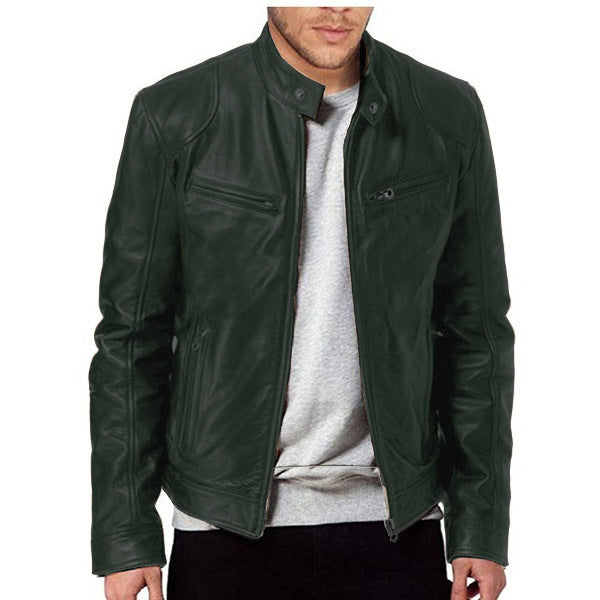 Mens Leather With A Stand-up Collar Punk-style Jacket