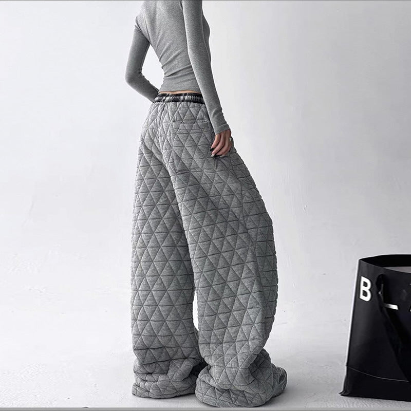 European And American Street-style Casual High-waisted Straight-leg Retro Wide-leg Fleece-lined Pants