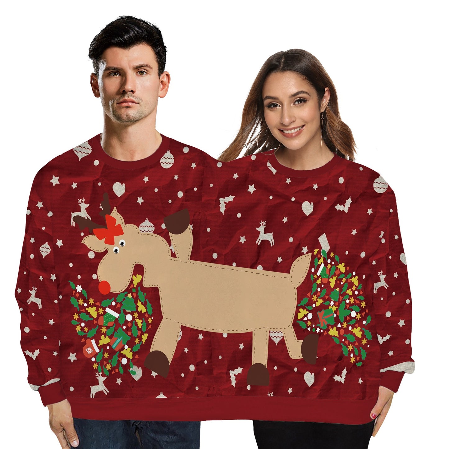 Cartoon Digital Print Loose Round Neck Pullover Sweater