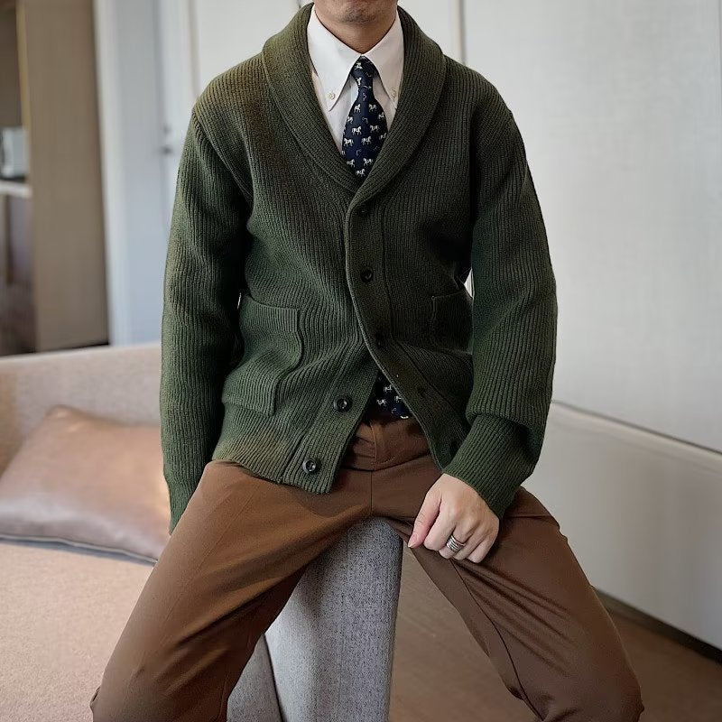 V-hals Cardigan Sweater til Mænd Løs Fritids Varm Sweater