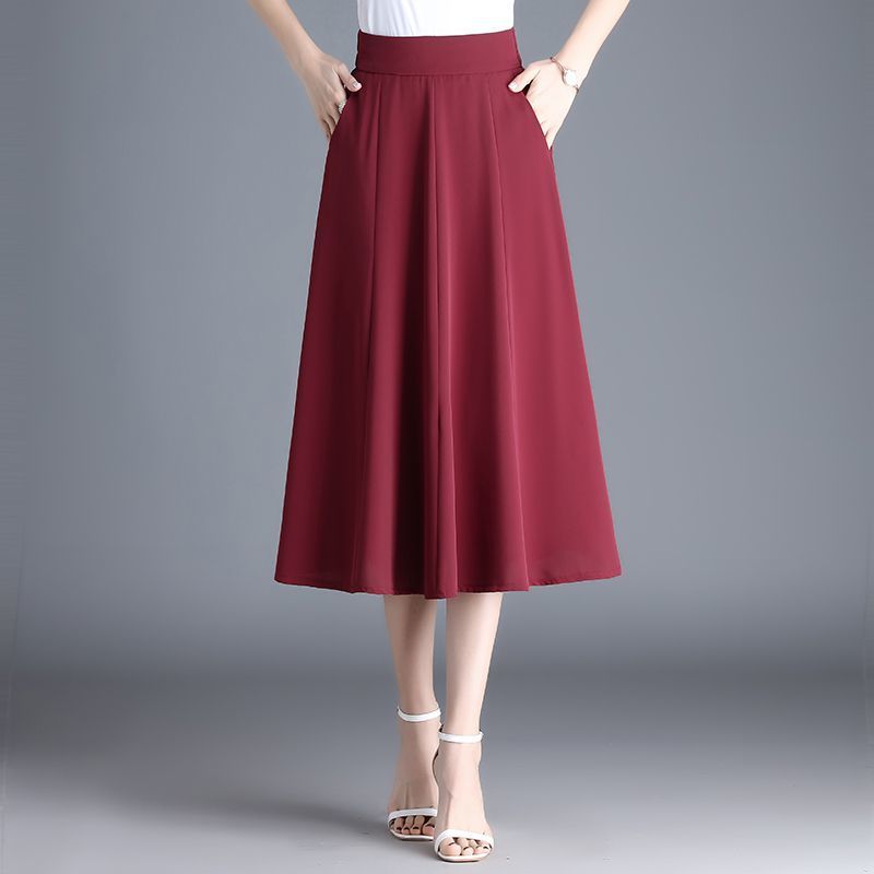 Mid-length Spring And Summer Thin Ice Silk Draping A- Line Small Umbrella Skirt For Women