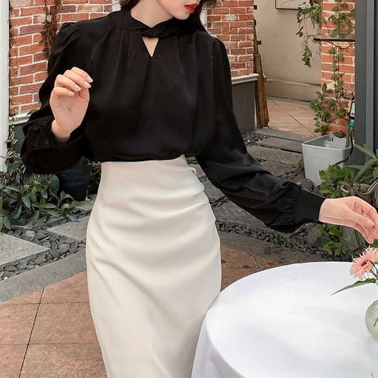 Womens Retro Slightly Mature High-end Split Skirt And Top Set