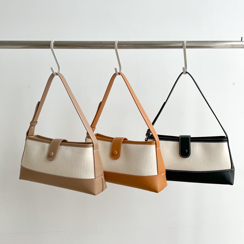 Korean Senior Sense Stitching Canvas Underarm Bag