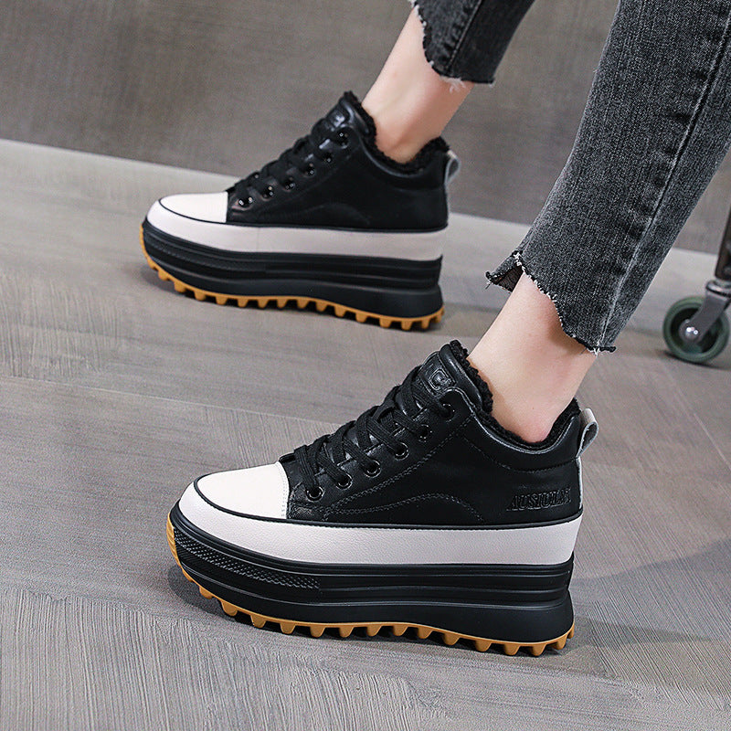 High-top Women's Fleece Leather Fashion Casual Platform Shoes