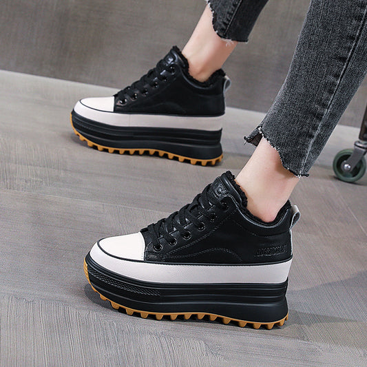 High-top Women's Fleece Leather Fashion Casual Platform Shoes