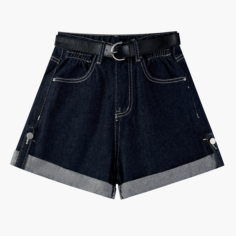 Women's High Waist Curly Denim Shorts