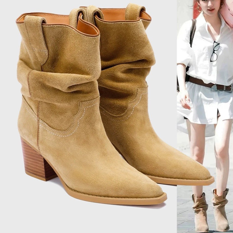 Womens Suede Pointed-toe Ankle Boots