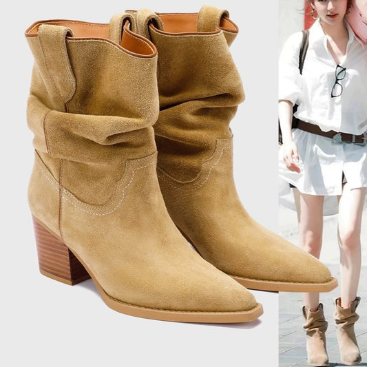Womens Suede Pointed-toe Ankle Boots