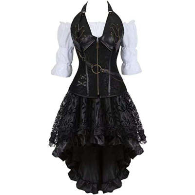 Womens Steampunk Bodycon Dress Pirate Shirt Gothic Corset Bustier