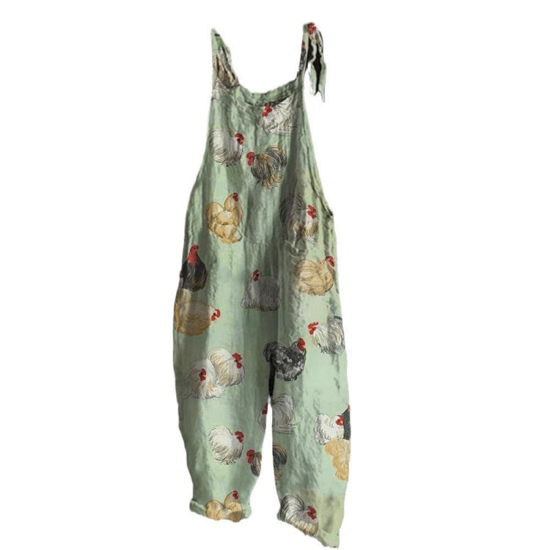 Women's Suspender Pants Vintage Printed One-piece