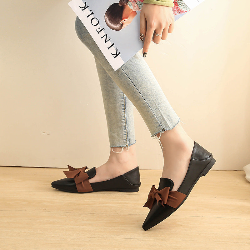 New Fashion Bowknot Flat One Pedal Loafers Soft Sole Single Shoes