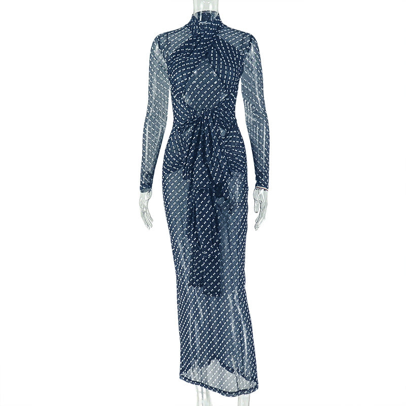 Fashionable Polka Dot Design Waist Cinching Sheath Dress