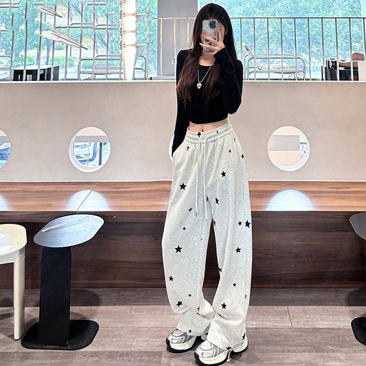 Womens Gray Star Sweatpants New SpringAutumn Style
