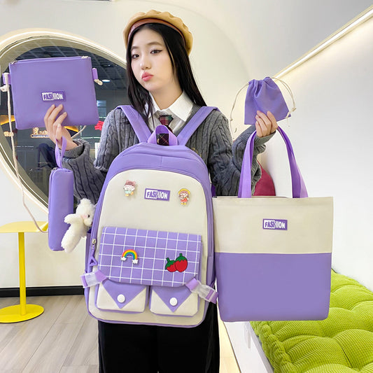 Large Capacity Versatile Fashion Plaid Five-piece Backpack