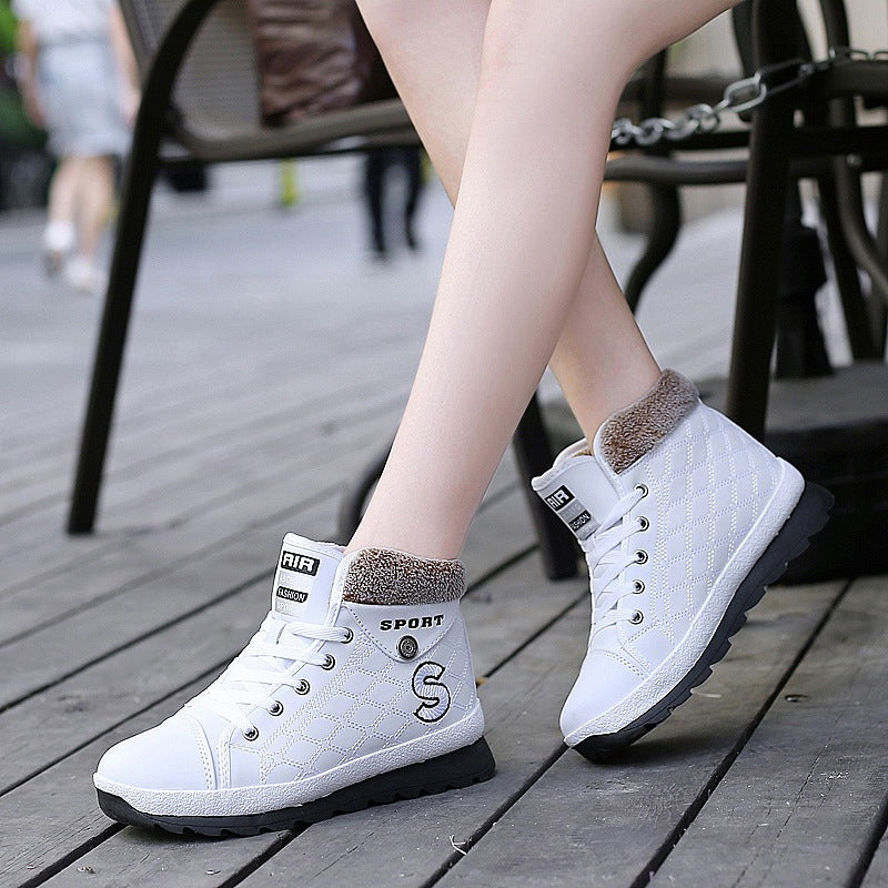 Leather High-waist Velvet Warm Flat-bottomed Middle School Short Boots