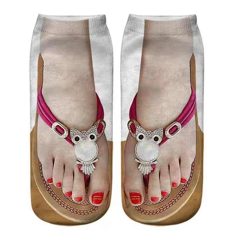 Women's Fashion Simple Flip-flop Print Socks
