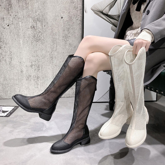 Hollow And Breathable Toe Thick Heel Ankle Boots