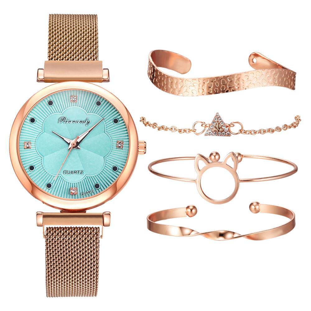 Casual Flower Dial Alloy Mesh Strap Quartz Watch