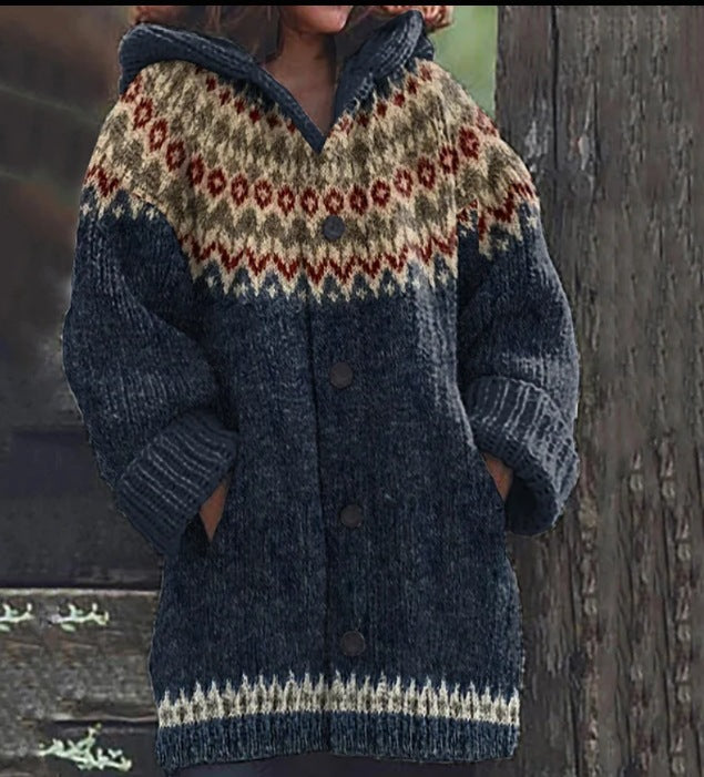 3D Printed Autumn Winter Coat Thickened Hooded Cardigan Sweater