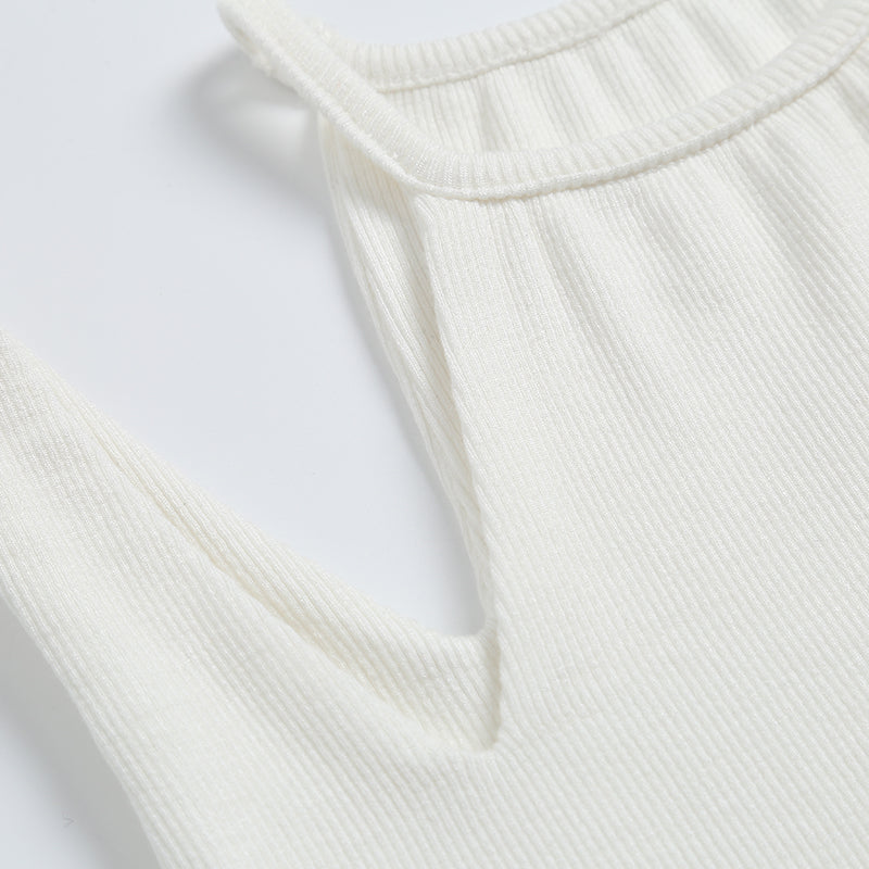 Versatile Solid Color Niche Design Double Halter Vest