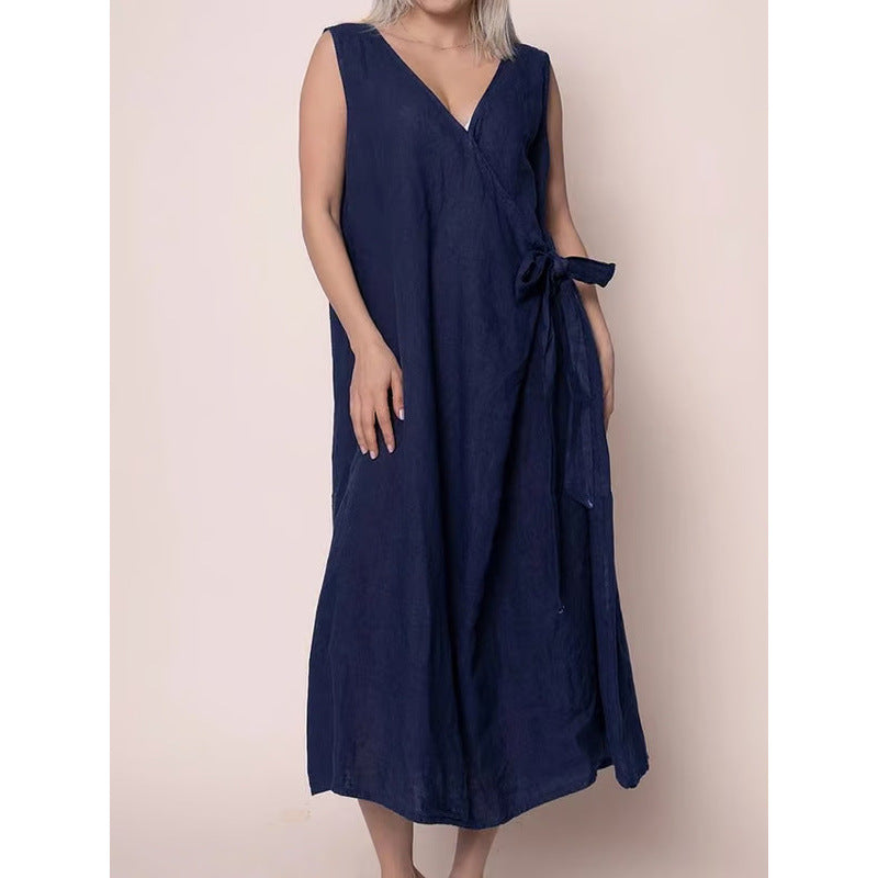 Womens Sleeveless Maxi Dress With V-Neck Side Ties