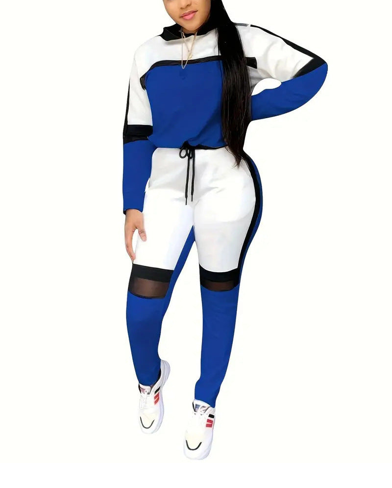 Womens New FallWinter Hooded Outerwear Set With Geometric Patchwork Design