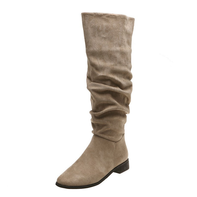 Plus Size Suede Flat Over-the-knee Boots Female Pointed-toe Slip-on Knight