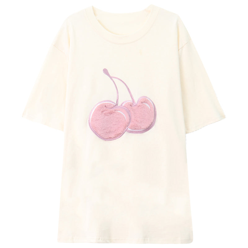 Sweet Embroidered Outer Wear Loose Mid Length Student Bottoming Top