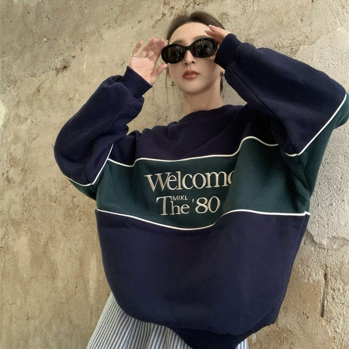 Rund Hals Sæt Hoved Casual Polstret Sweater Jakke Kvinde