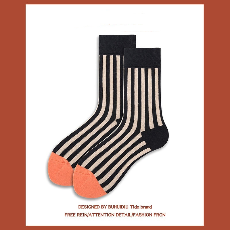 Japanese-style Retro Artistic Personality Black And White Stripes Polka Dot Mid-calf Length Socks