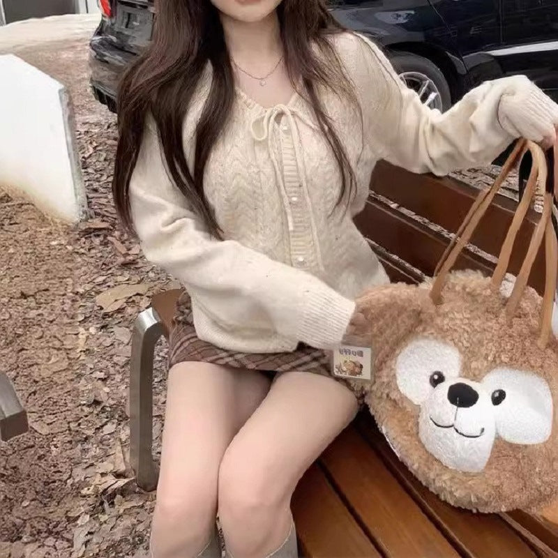Round Neck Lace-up Sweater Women