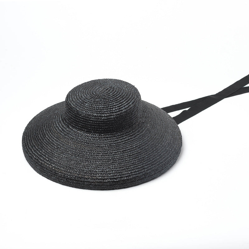 Women's New Vintage Flat Top Straw Straw Big Brim Hat
