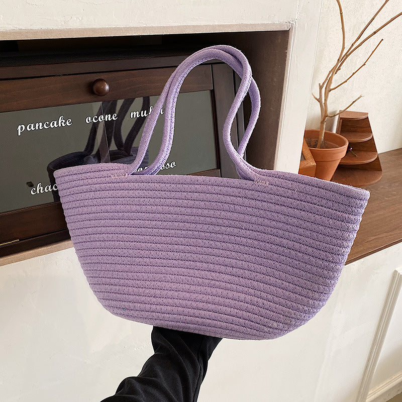 Cotton Woven One Shoulder Portable Large Capacity Bucket Women's Bag