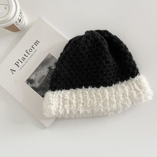 Handmade Plush Stitching Knitted Hat Female