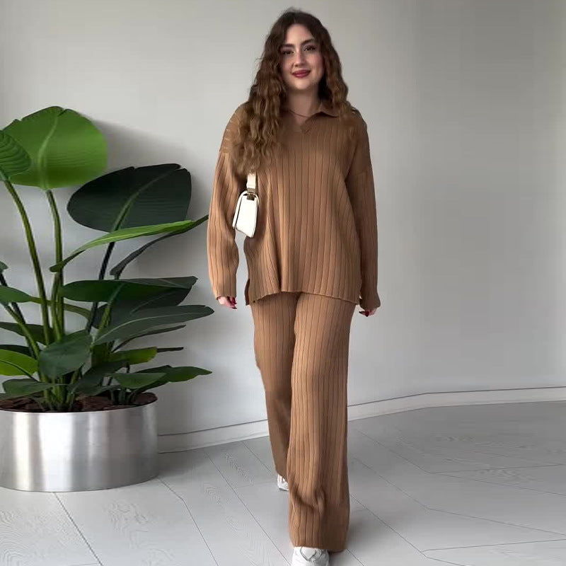 Autumn New Solid Color Line Pattern Slim Lazy Style Suit For Women