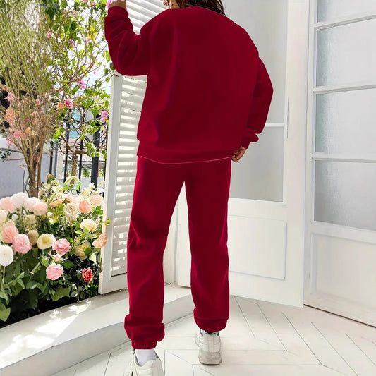 Letter Printing Long Sleeve Crew Neck Sweater Leisure Sports Fleece-lined Suit