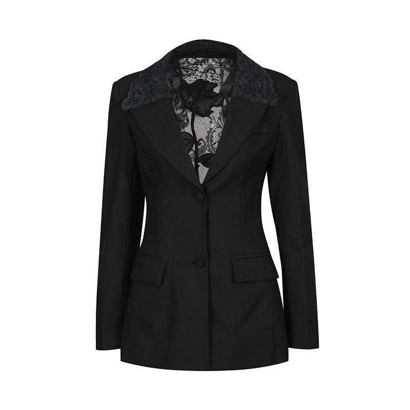 Sexy V-neck Hollow-out Lace Slim-fit Long-sleeve Blazer