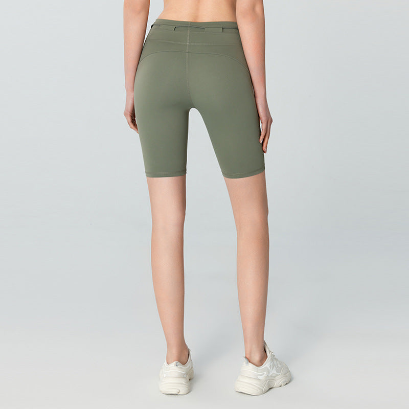 Kvinders Højtaljede Hofteløft Tætsiddende Yoga Shorts med Snøre