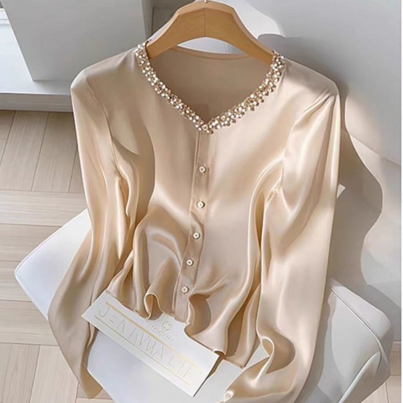 Early Autumn New Arrival French-style Elegant Champagne-colored Women's Shirt