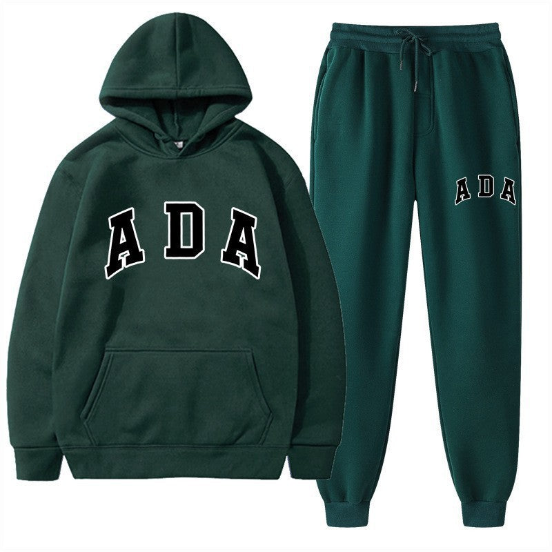 Letter-printed Loose-fitting Hooded Sweatshirt Set