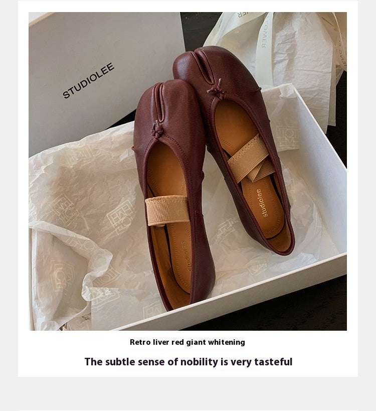 New Fashionable Shallow Mouth Soft Bottom Sheepskin Flat Split Toe Pumps