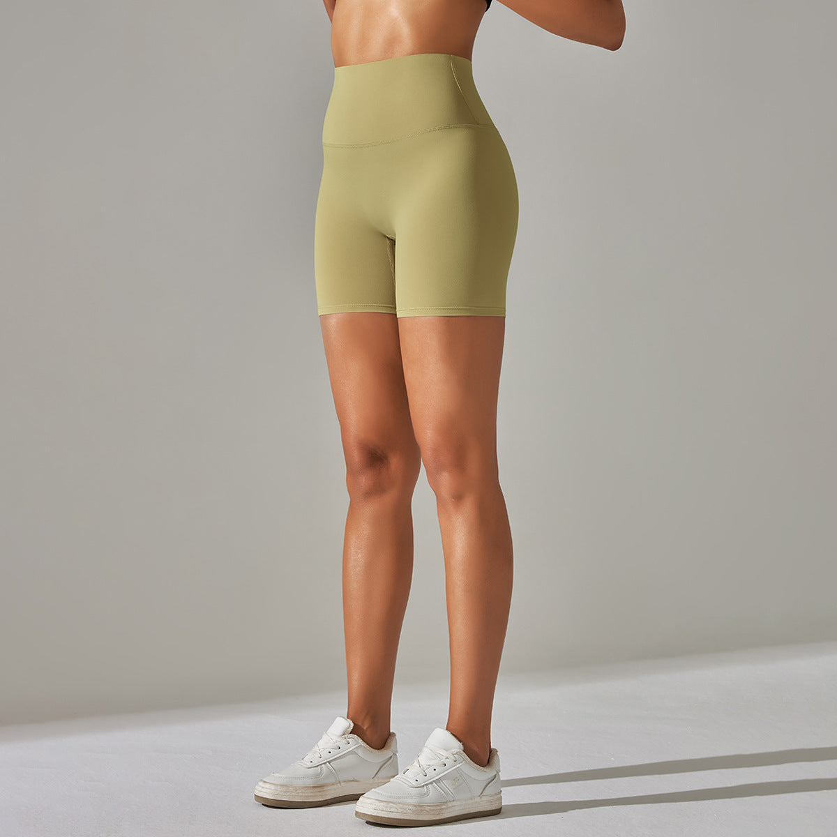 Women's Solid Color Double-sided Brocade Brushed Fitness High Waist Shorts